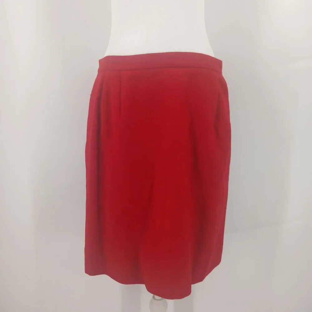 womans vintage red wool skirt with pockets knee length size 6/8 small medium